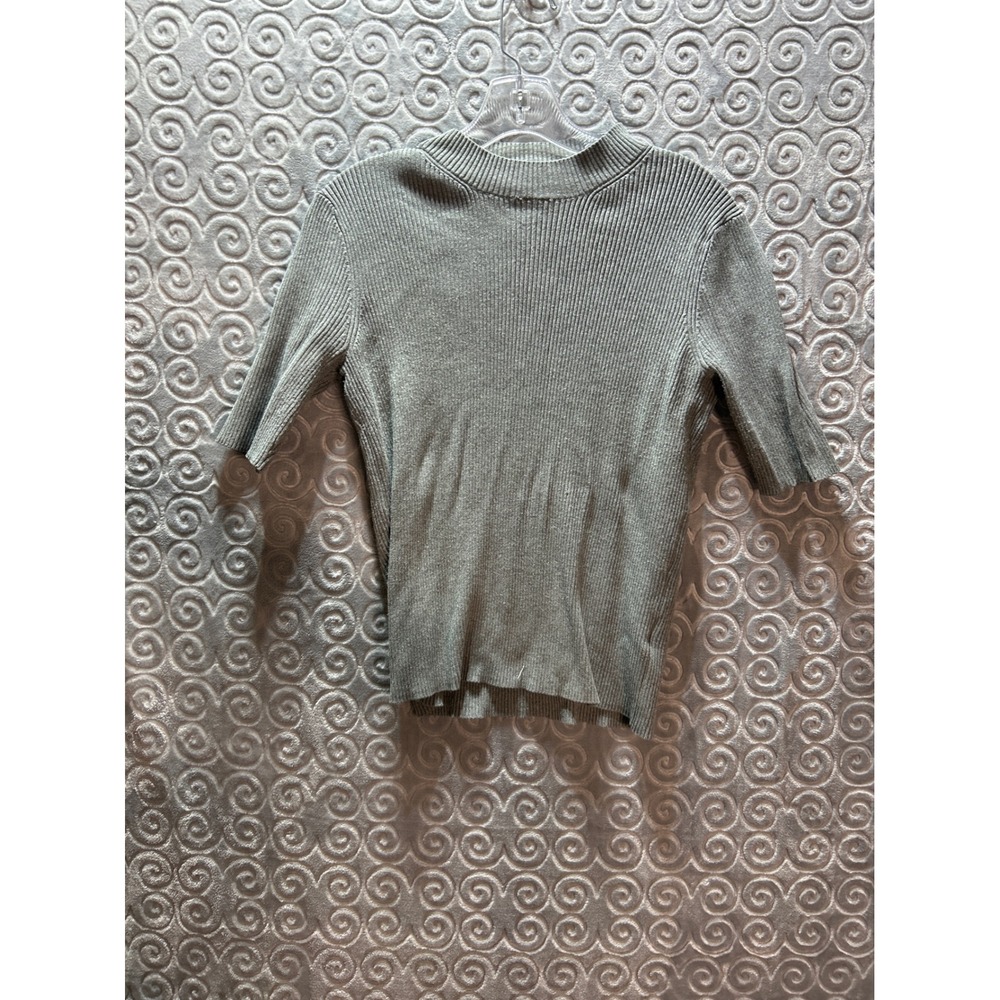 H&M‎ Ribbed Mock Neck 3/4 Sleeve Top Gray Women's Size L